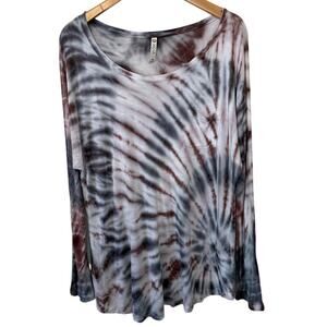 XCVI Boho Tie Dye Relaxed Fit Long Sleeve Athleisure Top Medium Gray Purple